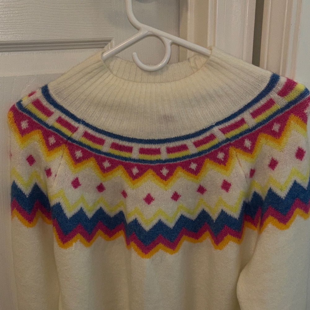 Vince Camuto Cream Multicolor Patterned Mockneck Sweater - Picture 3 of 9